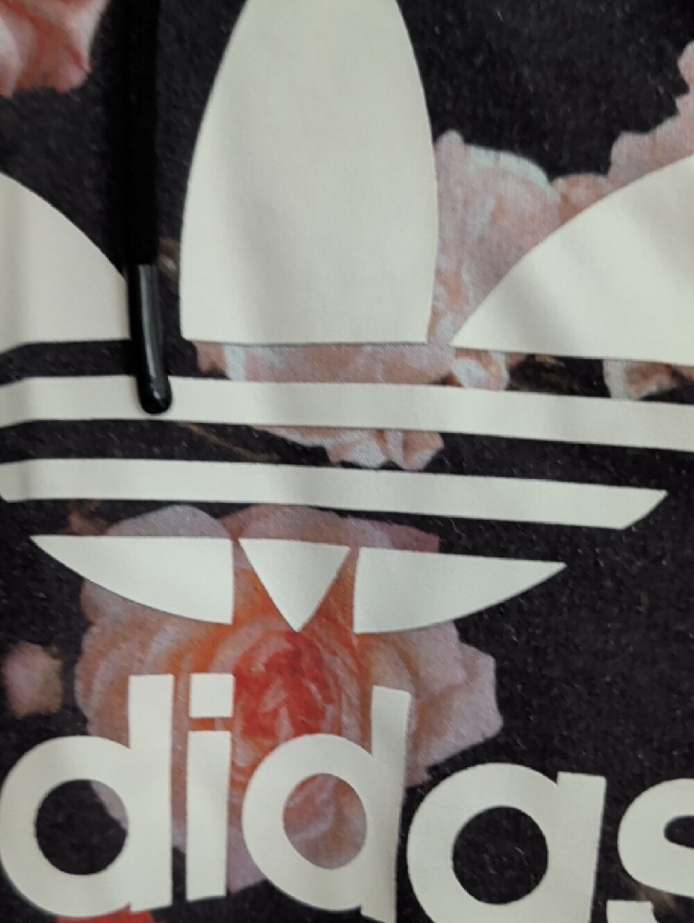 Adidas Floral Trefoil Hoodie - Black with Rose Print - Picture 5 of 9